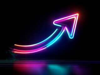 Glowing neon arrow guiding the way to success with colorful light effects against a black background