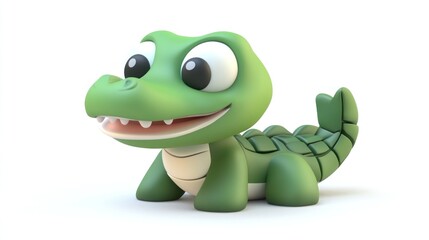 Fototapeta premium Cute baby alligator cartoon 3D render, white background