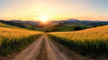 Obraz premium Sunrise over Tuscan countryside road