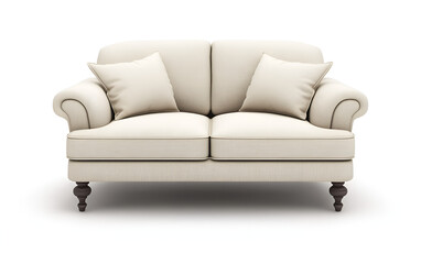 A white leather couch with a buttoned back, offering a blend of elegance and comfort for contemporary interior déco on a white background