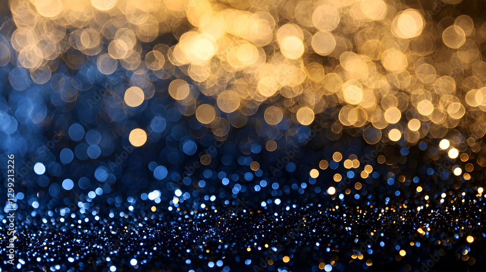 Poster golden and blue bokeh light abstract background with sparkle and glitter effect
