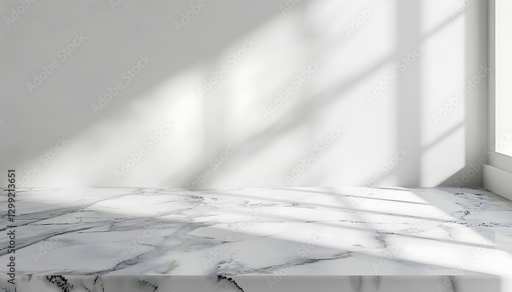 Poster marble platform in the room with window. 3d rendering.