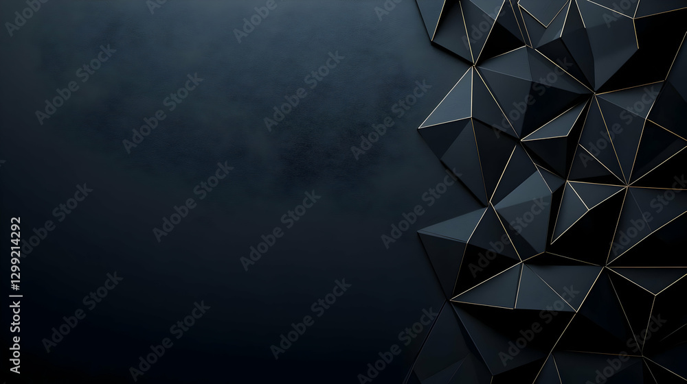 Poster abstract geometric pattern with dark triangles and golden dots on black surface