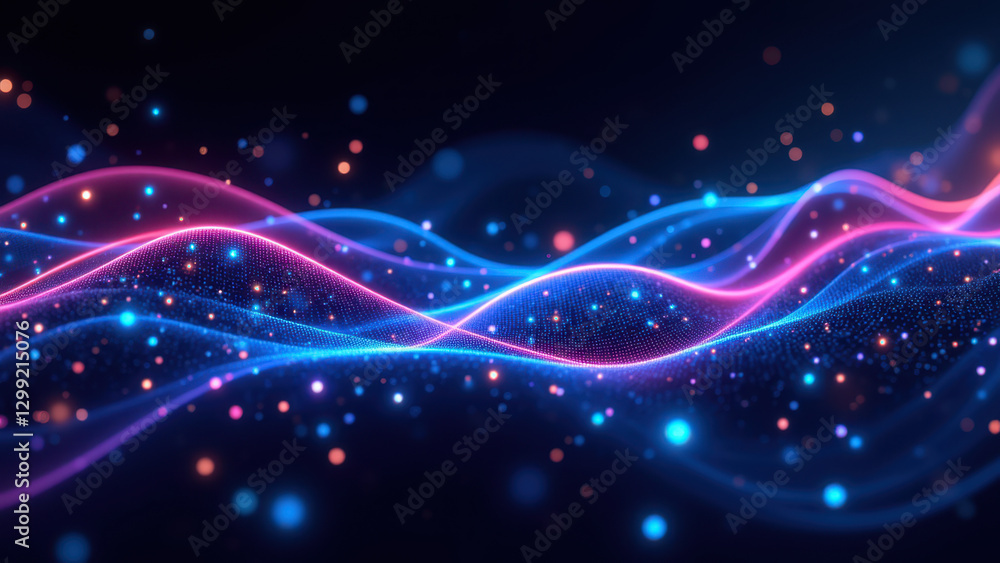 Poster neon light abstract motion graphic with ci/cd devops theme.