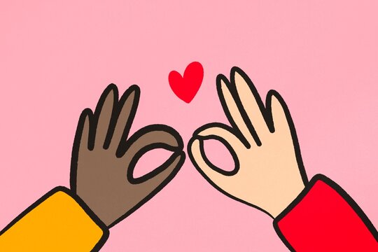 Illustration of Unity and Love with Two Hands and Heart