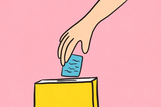 Hand casting vote in colorful box illustration