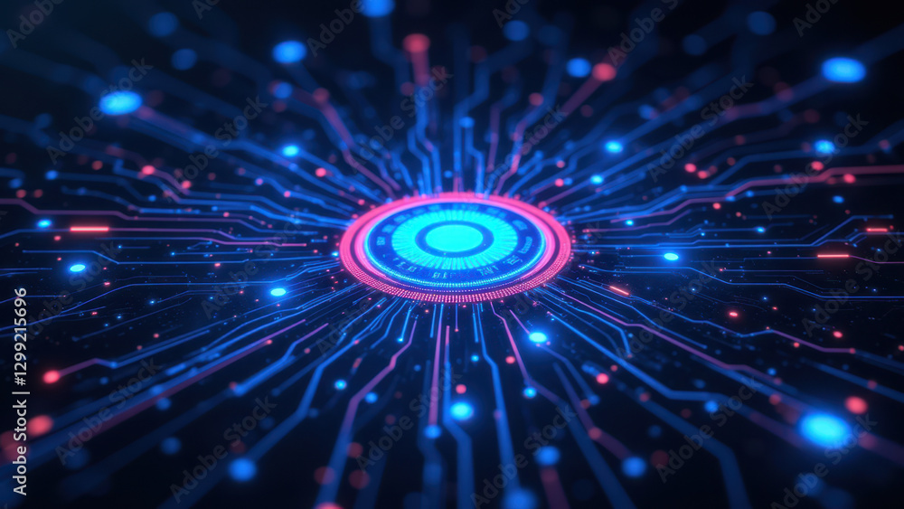 Aufkleber this is a digital artwork depicting a futuristic data center or cloud computing network with vibrant