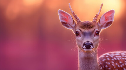 Obraz premium Fawn sunset portrait, forest background, wildlife photography