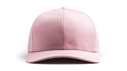Fototapeta premium A pink snapback hat with a soft pastel shade, isolated on a white background.