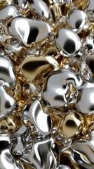 Stunning Gold and Silver Liquid Metal Abstract Art.  A mesmerizing display of fluid metallic forms.  A modern and elegant design element for any project.