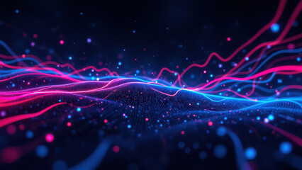 Image depicting a dynamic digital environment with elements that represent ci/cd pipelines, cloud computing, and network connectivity.