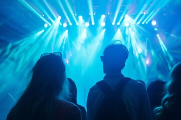Silhouette of a concert crowd in front of a large screen