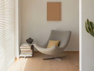 Cozy reading corner featuring modern chair and natural light in minimalist interior design