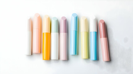 Collection Of Pastel Colored Markers Arranged On White Surface