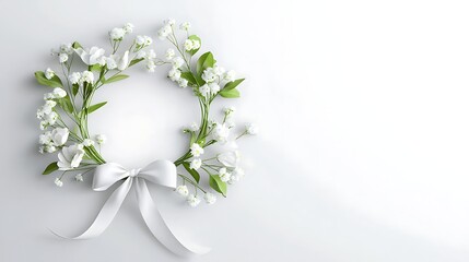 Elegant Floral Wreath with White Flowers and Ribbon