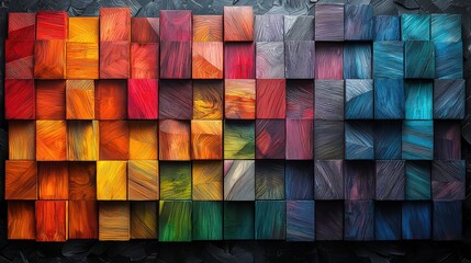 Vibrant multicolored abstract wood blocks on textured surface