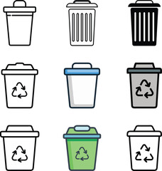 Trash Can Icon Set | Vector Recycle Bin Symbols