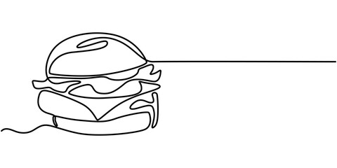 One continuous line drawing of fresh delicious American sandwich restaurant, Single continuous line drawing several layers of grilled cheese sandwich with melted cheese on a cutting board.