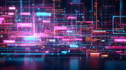 Fototapeta premium Abstract Digital Network with Blue and Pink Circuit Lines Illuminating a Technological System