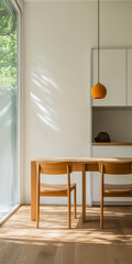 Cozy minimalist dining area with natural light and stylish decor