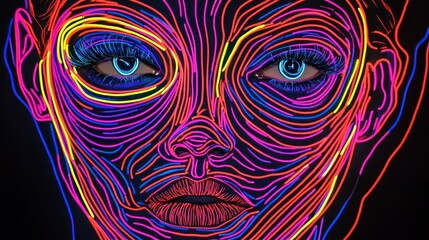 Colorful Neon Lines Art Portrait of a Woman's Face