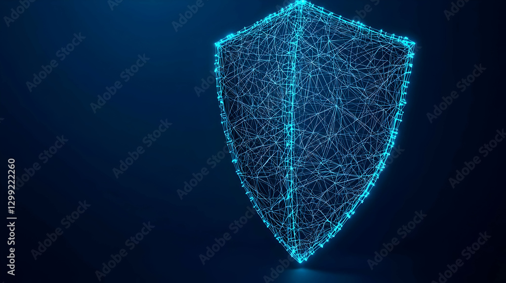 Poster abstract blue glowing shield representing digital data protection and network security