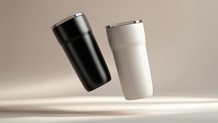 A professional photo mockup of black and white tumbler