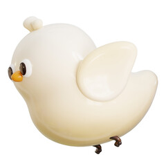 Flying white chubby bird. 3D cute cartoon fluffy bird for nature, farm, nature, sky, freedom and wildlife theme.