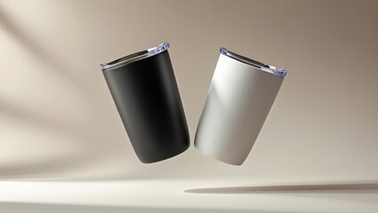 A professional photo mockup of black and white tumbler