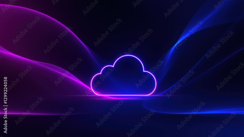 Poster colorful abstract background featuring a stylized cloud with digital streaming effects, suitable for