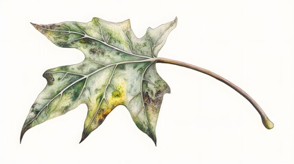 Fototapeta premium Detailed Watercolor Illustration of a Single Autumn Leaf