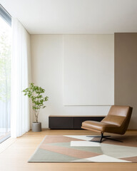 Fototapeta premium Modern interior design with a stylish chair and natural greenery in a serene living space