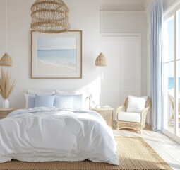 Coastal Bedroom Interior with Ocean View