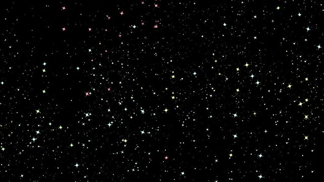 Cartoon colourful stars shining in the sky, animation on black screen, star twinkling, stars shine, 2d animation, black background, stary sky, night, sky, dark