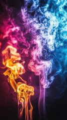 Fototapeta premium Colorful smoke swirls, dark background, abstract art, design element (4)