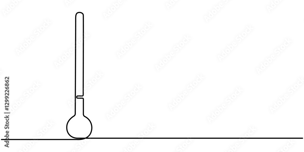 Poster continuous one line drawing of thermometer for measuring air temperature on white background, one co