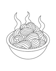 Steaming Tagliatelle al Ragu Pasta Dish with Rich Sauce Details – Italian Cuisine Adult Coloring Page on White Background