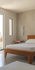Modern minimalist bedroom with natural light and simple furniture design