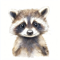 Obraz premium Watercolor illustration of a cute raccoon painting illustration isolated on a white background, a giraffe illustration painting, Ai drawing, hand painted