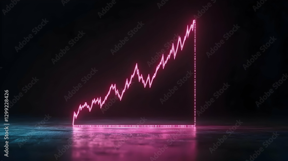 Poster abstract neon chart graph on a dark background with blue and pink illumination