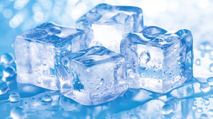 Obraz premium melting ice cubes on a blue background