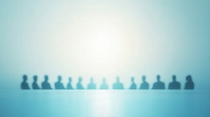Abstract teamwork concept with collaborative silhouette in blue background