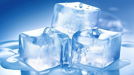 melting ice cubes on a blue background