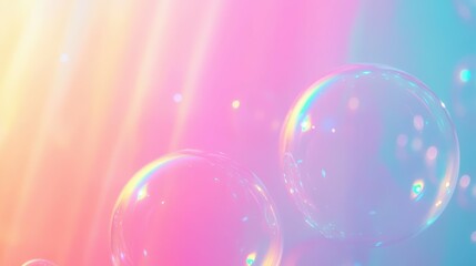 abstract background with large soap bubbles, smooth color transitions, rainbow highlights, artistic and minimalistic style