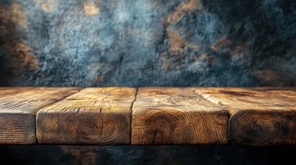 Fototapeta premium Rustic Wooden Tabletop Against a Textured Wall
