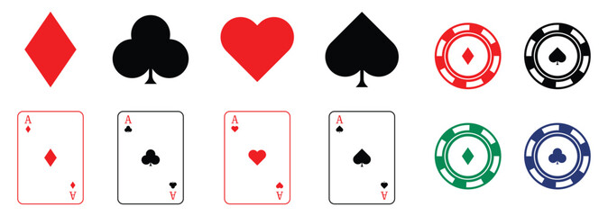 Playing Cards Suit Symbols Set, Poker Symbol Set Vector Isolated on white Background High Resolution