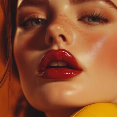 Obraz premium International Women Day, Glamorous beauty portrait studio setting photography soft lighting close-up view modern aesthetics