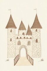 Obraz premium Whimsical Stone Castle Illustration with Archway and Bridge Structure Illustration Featuring Towers And Gateways for a Children's Book Cover Design Featuring a Stone Construction Style and an