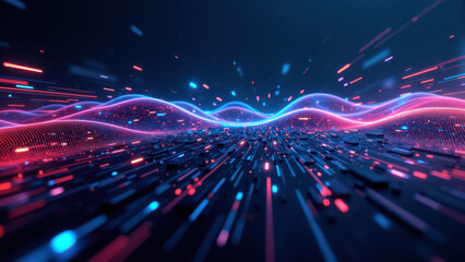 Obraz premium A high-tech abstract design with vibrant colors and lines, symbolizing modern data management solutions such as CI/CD processes, Docker containers, and Kubernetes clusters.