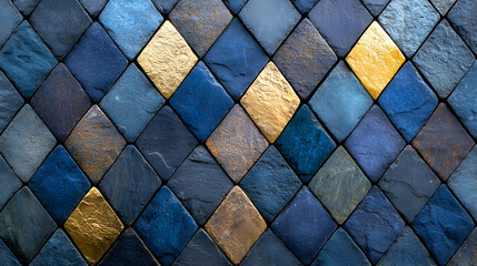 Blue and gold mosaic tile wall texture